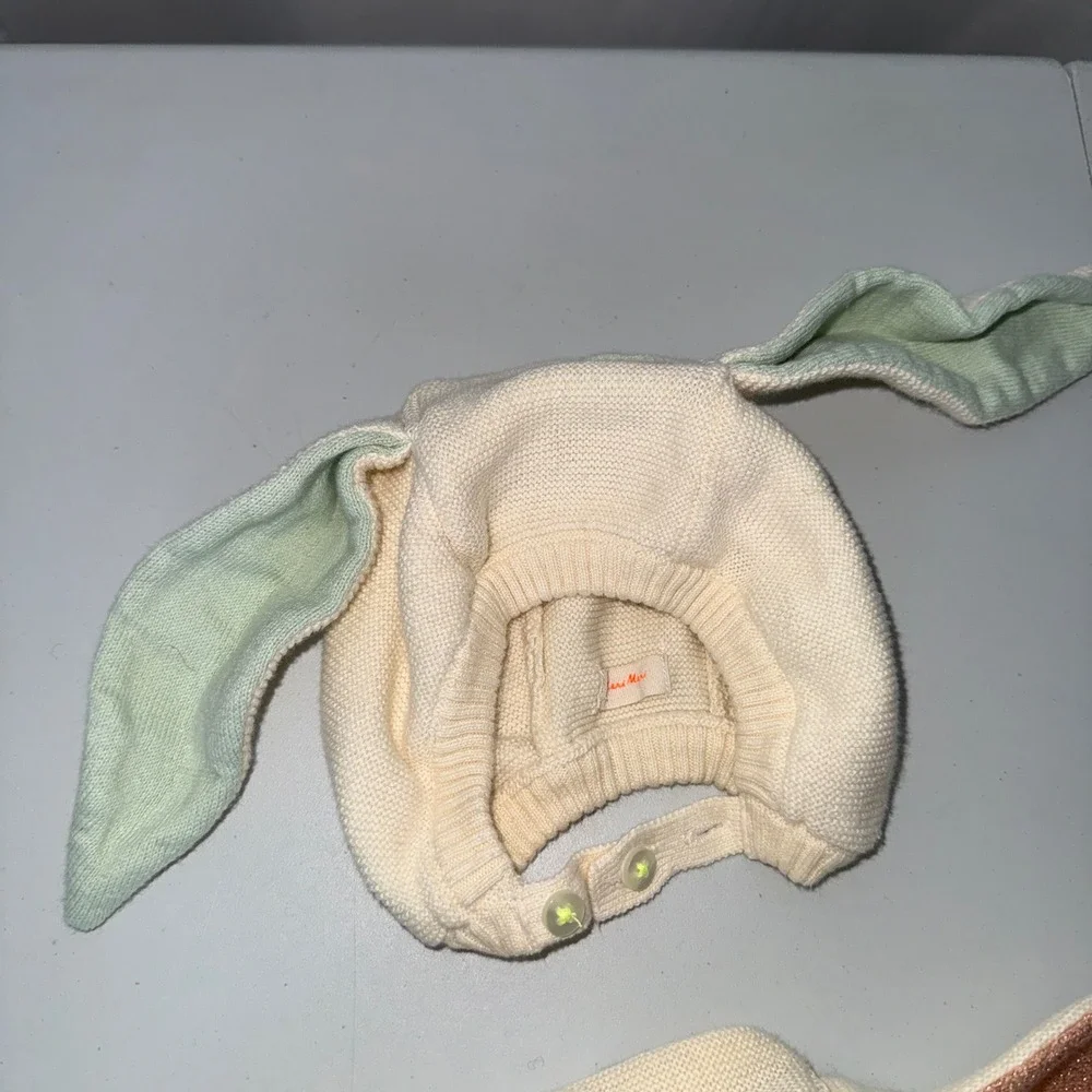 Meri Meri Kids Knit Bunny Bonnet Hat Lot of 2 Cream floppy  Ears photoshoot